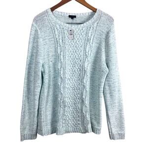 NWT: TALBOTS Sweater Women's XL Pastel Blue Yellow 100% Cotton Cable Knit (M515)